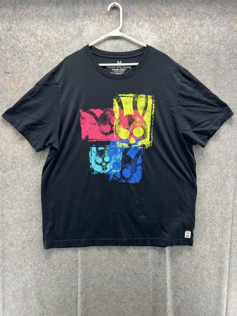 Psycho Bunny Shirt Mens 2XL Black Skull Graphic Tee Pima Cotton Tagless Logo
